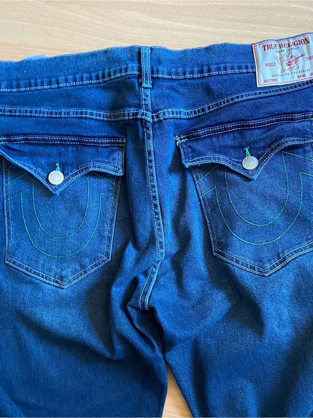 True Religion Ricky Relaxed Straight Leg Dark Wash Jeans Mens 42 Green Outline